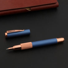 Load image into Gallery viewer, Luxury Rose Gold Metal & Frosted Blue Rollerball Pen