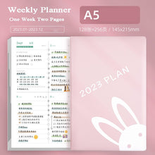 Load image into Gallery viewer, Playful Bunny 2023 (A5) Leather Planners (4 Colors)