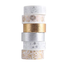 Load image into Gallery viewer, Silver & Gold Foiled Floral Washi Tape Set (6 pcs)