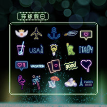 Load image into Gallery viewer, Neon Light Travel Diary Stickers (4 Designs)