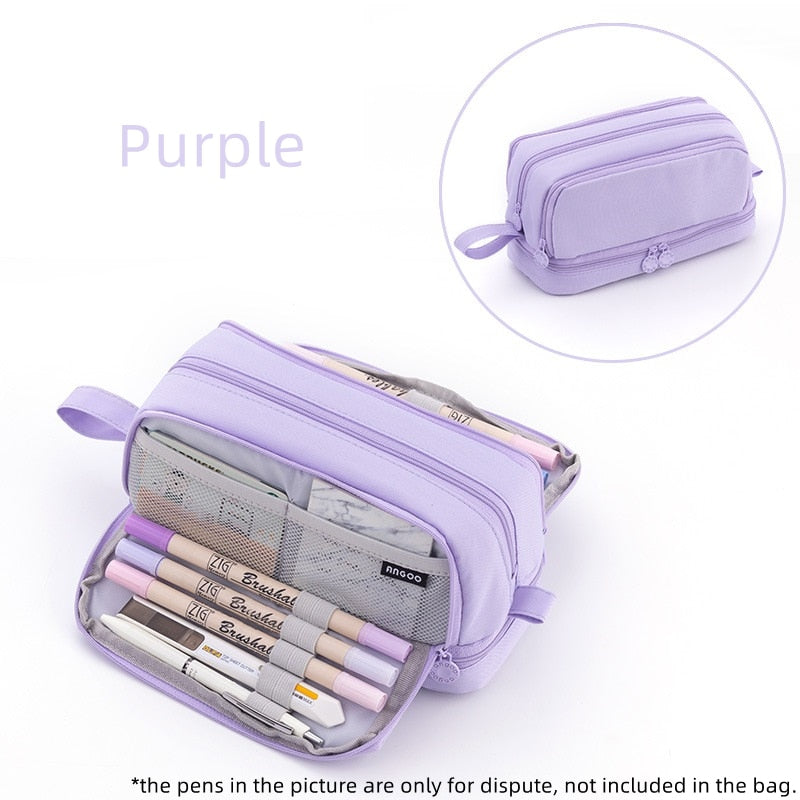 Angoo Big Capacity Pencil Pen Case Pouch Purple Color For Office & School