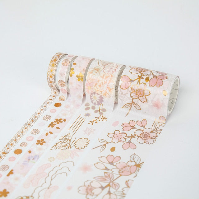 Premium Sakura Gold Series Washi Tape Set (5pcs a Set | 16 Designs ...