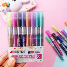 Load image into Gallery viewer, Double Lines Art Markers Set (Metallic Colors) - Original Kawaii Pen