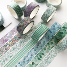 Load image into Gallery viewer, Kawaii Leaves & Grid Washi Tape Set