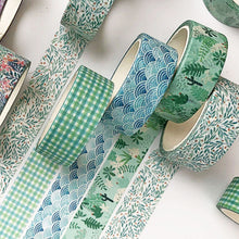 Load image into Gallery viewer, Kawaii Leaves & Grid Washi Tape Set