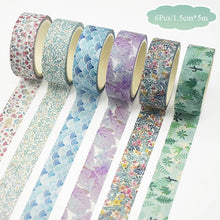 Load image into Gallery viewer, Kawaii Leaves & Grid Washi Tape Set