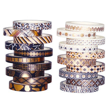 Load image into Gallery viewer, Black & Gold Foiled Washi Tape Set
