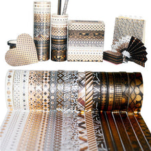 Load image into Gallery viewer, Black & Gold Foiled Washi Tape Set