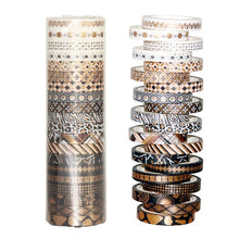 Load image into Gallery viewer, Black & Gold Foiled Washi Tape Set