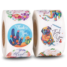 Load image into Gallery viewer, Animal & Floral "Thank you" Sticker Roll (500 Pcs/Roll)