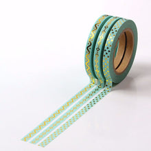 Load image into Gallery viewer, Colorful Gold Foiled Slim Washi Tape Set (3pcs)