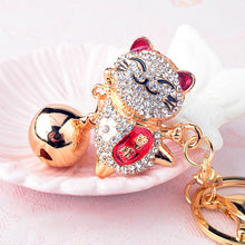 Load image into Gallery viewer, Japanese Lucky Cat Crystal Keychains