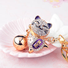 Load image into Gallery viewer, Japanese Lucky Cat Crystal Keychains