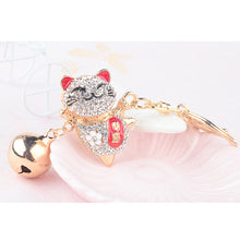 Load image into Gallery viewer, Japanese Lucky Cat Crystal Keychains