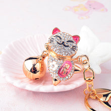 Load image into Gallery viewer, Japanese Lucky Cat Crystal Keychains
