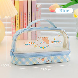 Animal Party - Double Layer Large Capacity Transparent Pencil Case