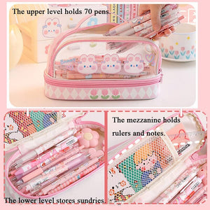 Animal Party - Double Layer Large Capacity Transparent Pencil Case