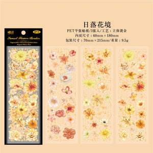 Three-Dimensional Sunset Flower Borders Gold Foiled Stickers
