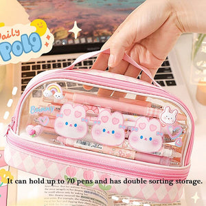 Animal Party - Double Layer Large Capacity Transparent Pencil Case