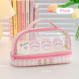 Animal Party - Double Layer Large Capacity Transparent Pencil Case