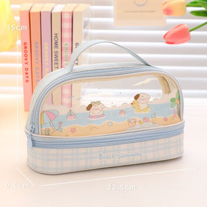 Animal Party - Double Layer Large Capacity Transparent Pencil Case