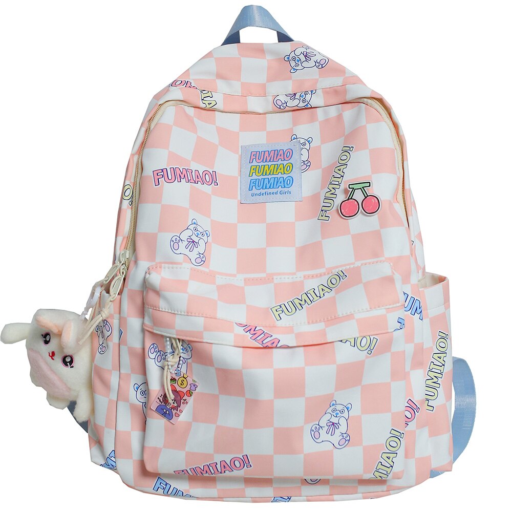 Girls Pink Checkered Backpack