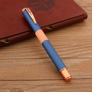 Luxury Rose Gold Metal  & Frosted Blue Rollerball Pen