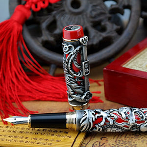 Japanese Noble Phoenix Red & Grey Dragon Fountain Pen - Limited Edition