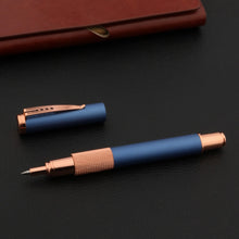 Load image into Gallery viewer, Luxury Rose Gold Metal  &amp; Frosted Blue Rollerball Pen
