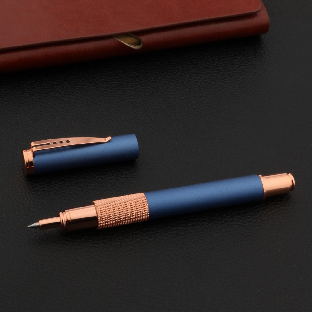 Luxury Rose Gold Metal  & Frosted Blue Rollerball Pen