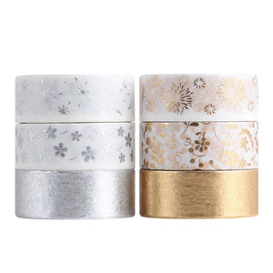 Silver & Gold Foiled Floral Washi Tape Set (6 pcs)