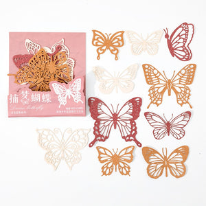 10pcs Vintage Butterfly Flower Window Material Paper Hollow Handbook Background Paper Decorative Lable Junk Journal Planner