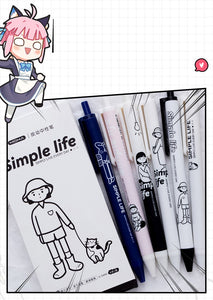 Simple Life Cartoon Gel Pen Set ( 6pcs)