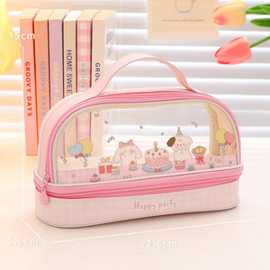 Animal Party - Double Layer Large Capacity Transparent Pencil Case