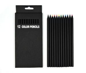 Matt Black Colorful HB Pencil Set (12 Colors)