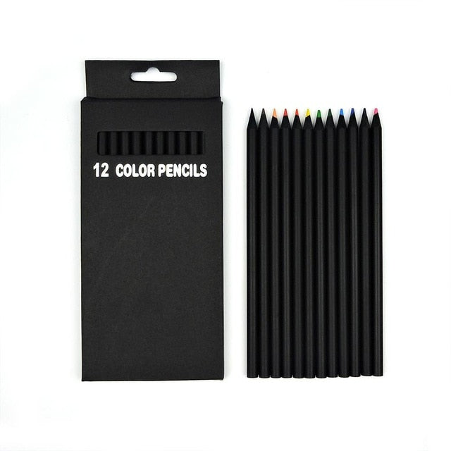 Matt Black Colorful HB Pencil Set (12 Colors)