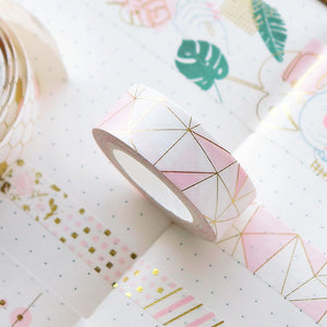 Pink & Gold Line Pattern Washi Tapes - Original Kawaii Pen