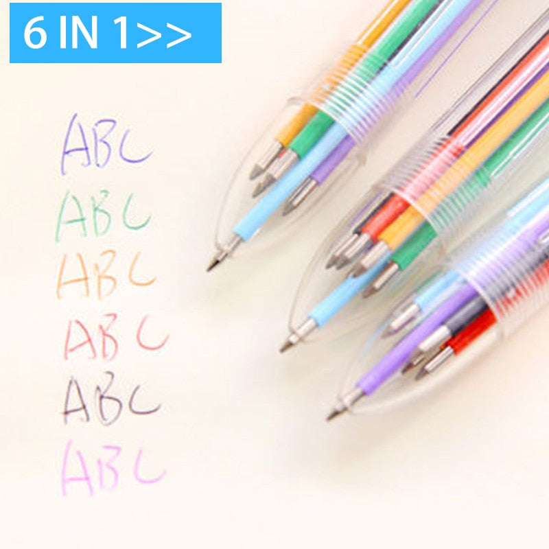 6 In 1 Multicolor Ballpoint Pens + Mechanical Pencil - Cutsy World