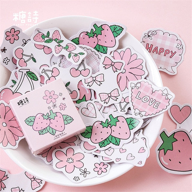 Hot Pink Strawberry Stickers - Original Kawaii Pen