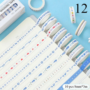 Japanese Decorative Masking Tapes ⭐Value Pack 10 Pcs Set ⭐ - Original Kawaii Pen