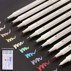 Fineliner Metallic Shade Brush Pen ⭐ Set of 10 Colors ⭐ - Original Kawaii Pen