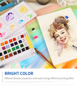 Petite Color Watercolor Field Sketch Box Set - 36 Color Palette + Water Brush - Original Kawaii Pen