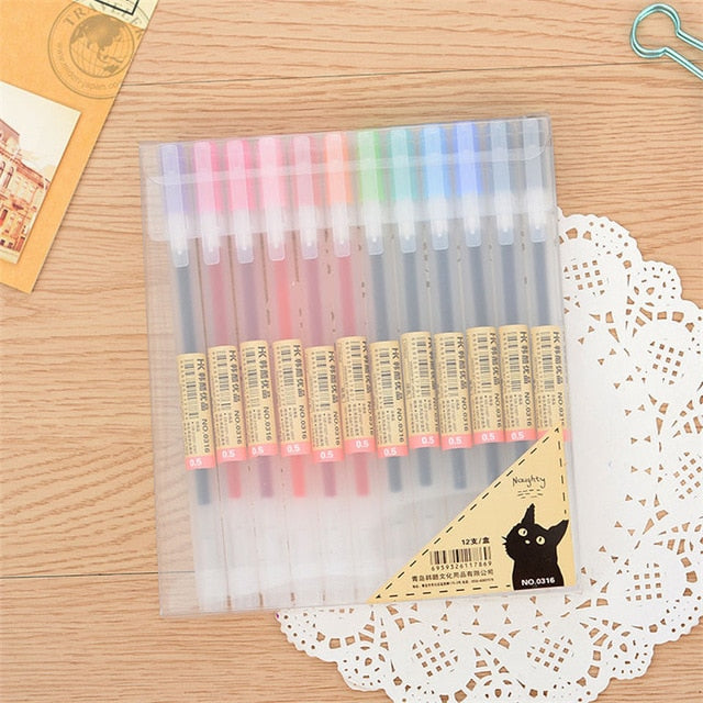 12 PCS Colored Gel Pens Set Kawaii Color Ink 0.5 mm Ballpoint Pen