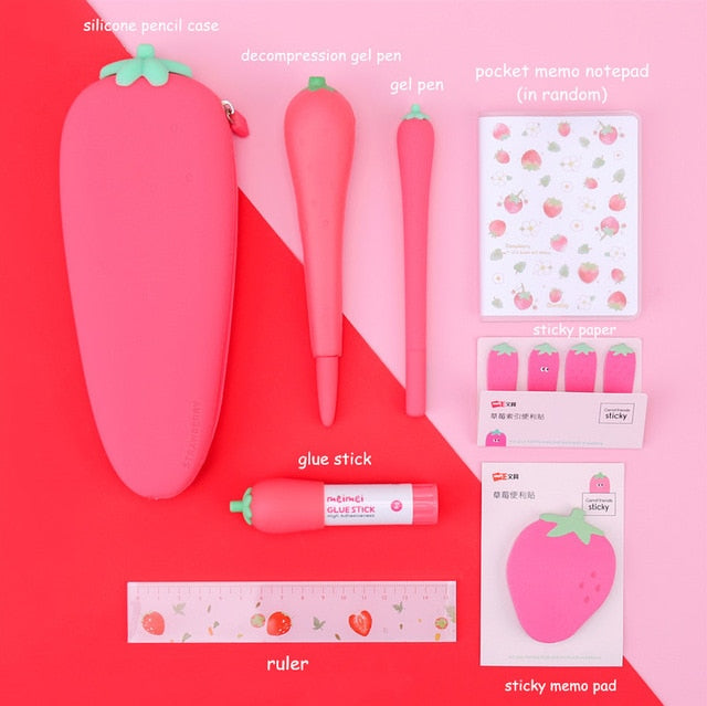 Sharkbang Designed Creative Carrot Strawberry Stationery Set 20pcs Pack  Kids Birthday Gift Pencil Case Gel Pen School Suppliers