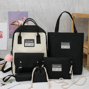 Kawaii Canvas Backpack Set