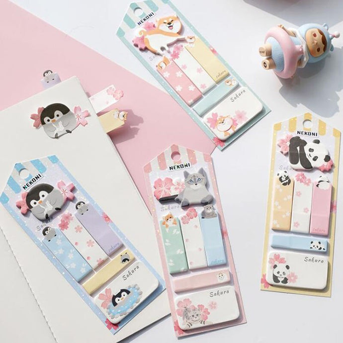 Nekoni Sakura & Animals Sticky Note Set - Original Kawaii Pen