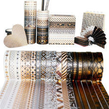 Load image into Gallery viewer, Black &amp; Gold Foiled Washi Tape Set
