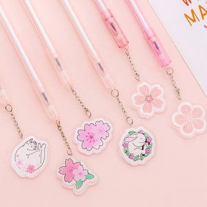 Cherry Blossom Floral & Rabbit Pendant Gel Pen