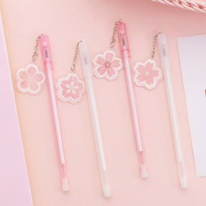 Cherry Blossom Floral & Rabbit Pendant Gel Pen
