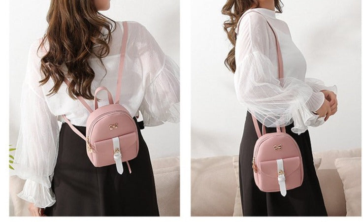 kawaii mini backpack Women's Mini Backpack Luxury PU Leather Cute Small Bow-knot Leaf Bags Black